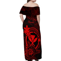 hawaii-family-matching-off-shoulder-maxi-dress-and-hawaiian-shirt-shaka-tattoo-mix-polynesian-plumeria-red-version