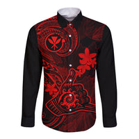 Hawaii Long Sleeve Button Shirt Shaka Tattoo Mix Polynesian Plumeria Red Version LT14 Unisex Red - Polynesian Pride