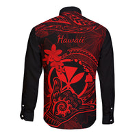 Hawaii Long Sleeve Button Shirt Shaka Tattoo Mix Polynesian Plumeria Red Version LT14 - Polynesian Pride