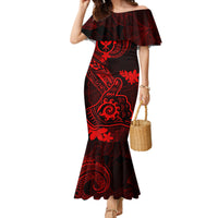 Hawaii Mermaid Dress Shaka Tattoo Mix Polynesian Plumeria Red Version LT14 Women Red - Polynesian Pride