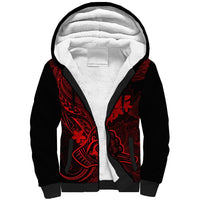 Hawaii Sherpa Hoodie Shaka Tattoo Mix Polynesian Plumeria Red Version LT14 Unisex Red - Polynesian Pride
