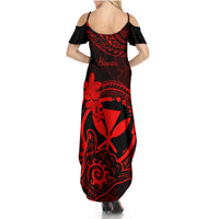 Hawaii Summer Maxi Dress Shaka Tattoo Mix Polynesian Plumeria Red Version LT14 - Polynesian Pride