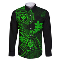 hawaii-family-matching-off-shoulder-maxi-dress-and-hawaiian-shirt-shaka-tattoo-mix-polynesian-plumeria-green-version