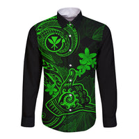 Hawaii Long Sleeve Button Shirt Shaka Tattoo Mix Polynesian Plumeria Green Version LT14 Unisex Green - Polynesian Pride