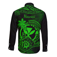 Hawaii Long Sleeve Button Shirt Shaka Tattoo Mix Polynesian Plumeria Green Version LT14 - Polynesian Pride