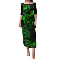 Hawaii Puletasi Shaka Tattoo Mix Polynesian Plumeria Green Version LT14 Long Dress Green - Polynesian Pride