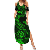 Hawaii Summer Maxi Dress Shaka Tattoo Mix Polynesian Plumeria Green Version LT14 Women Green - Polynesian Pride