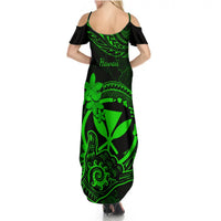 Hawaii Summer Maxi Dress Shaka Tattoo Mix Polynesian Plumeria Green Version LT14 - Polynesian Pride