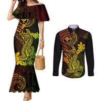 Hawaii Couples Matching Mermaid Dress and Long Sleeve Button Shirts Hammerhead Shark Tattoo Mix Polynesian Plumeria Reggae Version LT14 Reggae - Polynesian Pride