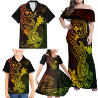 hawaii-family-matching-off-shoulder-maxi-dress-and-hawaiian-shirt-hammerhead-shark-tattoo-mix-polynesian-plumeria-reggae-version