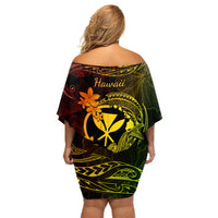 Hawaii Off Shoulder Short Dress Hammerhead Shark Tattoo Mix Polynesian Plumeria Reggae Version LT14 - Polynesian Pride