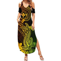 Hawaii Summer Maxi Dress Hammerhead Shark Tattoo Mix Polynesian Plumeria Reggae Version LT14 Women Reggae - Polynesian Pride