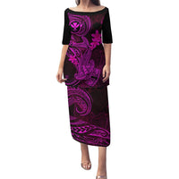 Hawaii Puletasi Hammerhead Shark Tattoo Mix Polynesian Plumeria Pink Version LT14 Long Dress Pink - Polynesian Pride