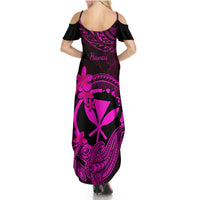 Hawaii Summer Maxi Dress Hammerhead Shark Tattoo Mix Polynesian Plumeria Pink Version LT14 - Polynesian Pride