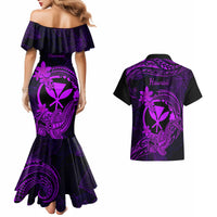 Hawaii Couples Matching Mermaid Dress and Hawaiian Shirt Hammerhead Shark Tattoo Mix Polynesian Plumeria Purple Version LT14 - Polynesian Pride