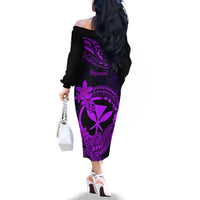 hawaii-family-matching-off-shoulder-long-sleeve-dress-and-hawaiian-shirt-hammerhead-shark-tattoo-mix-polynesian-plumeria-purple-version