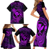 hawaii-family-matching-short-sleeve-bodycon-dress-and-hawaiian-shirt-hammerhead-shark-tattoo-mix-polynesian-plumeria-purple-version