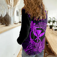 hawaii-women-casual-shirt-hammerhead-shark-tattoo-mix-polynesian-plumeria-purple-version