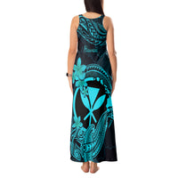 Hawaii Tank Maxi Dress Hammerhead Shark Tattoo Mix Polynesian Plumeria Turquoise Version LT14 - Polynesian Pride