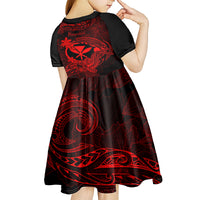 hawaii-kid-short-sleeve-dress-hammerhead-shark-tattoo-mix-polynesian-plumeria-red-version