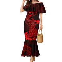 Hawaii Mermaid Dress Hammerhead Shark Tattoo Mix Polynesian Plumeria Red Version LT14 Women Red - Polynesian Pride