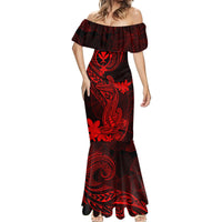Hawaii Mermaid Dress Hammerhead Shark Tattoo Mix Polynesian Plumeria Red Version LT14 - Polynesian Pride