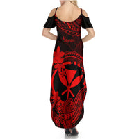 Hawaii Summer Maxi Dress Hammerhead Shark Tattoo Mix Polynesian Plumeria Red Version LT14 - Polynesian Pride