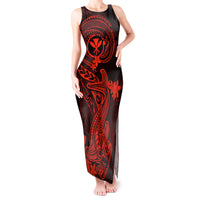 Hawaii Tank Maxi Dress Hammerhead Shark Tattoo Mix Polynesian Plumeria Red Version LT14 Women Red - Polynesian Pride