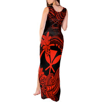 Hawaii Tank Maxi Dress Hammerhead Shark Tattoo Mix Polynesian Plumeria Red Version LT14 - Polynesian Pride