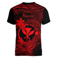 hawaii-women-v-neck-t-shirt-hammerhead-shark-tattoo-mix-polynesian-plumeria-red-version
