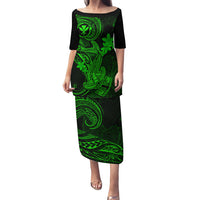 Hawaii Puletasi Hammerhead Shark Tattoo Mix Polynesian Plumeria Green Version LT14 Long Dress Green - Polynesian Pride