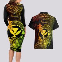 hawaii-couples-matching-long-sleeve-bodycon-dress-and-hawaiian-shirt-turtle-mix-polynesian-plumeria-reggae-version