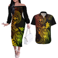 hawaii-couples-matching-off-the-shoulder-long-sleeve-dress-and-hawaiian-shirt-turtle-mix-polynesian-plumeria-reggae-version
