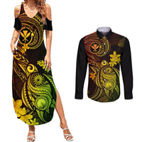 Hawaii Couples Matching Summer Maxi Dress and Long Sleeve Button Shirts Turtle Mix Polynesian Plumeria Reggae Version LT14 Reggae - Polynesian Pride