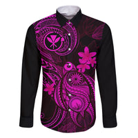 hawaii-family-matching-long-sleeve-bodycon-dress-and-hawaiian-shirt-turtle-mix-polynesian-plumeria-pink-version