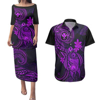 Hawaii Couples Matching Puletasi Dress and Hawaiian Shirt Turtle Mix Polynesian Plumeria Purple Version LT14 Purple - Polynesian Pride