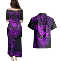 Hawaii Couples Matching Puletasi Dress and Hawaiian Shirt Turtle Mix Polynesian Plumeria Purple Version LT14 - Polynesian Pride