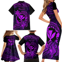 hawaii-family-matching-short-sleeve-bodycon-dress-and-hawaiian-shirt-turtle-mix-polynesian-plumeria-purple-version