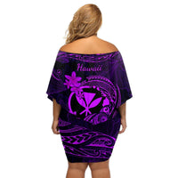 Hawaii Off Shoulder Short Dress Turtle Mix Polynesian Plumeria Purple Version LT14 - Polynesian Pride