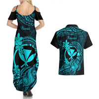 Hawaii Couples Matching Summer Maxi Dress and Hawaiian Shirt Turtle Mix Polynesian Plumeria Turquoise Version LT14 - Polynesian Pride