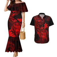 Hawaii Couples Matching Mermaid Dress and Hawaiian Shirt Turtle Mix Polynesian Plumeria Red Version LT14 Red - Polynesian Pride