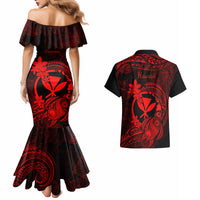Hawaii Couples Matching Mermaid Dress and Hawaiian Shirt Turtle Mix Polynesian Plumeria Red Version LT14 - Polynesian Pride