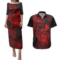 Hawaii Couples Matching Puletasi Dress and Hawaiian Shirt Turtle Mix Polynesian Plumeria Red Version LT14 Red - Polynesian Pride