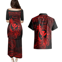 Hawaii Couples Matching Puletasi Dress and Hawaiian Shirt Turtle Mix Polynesian Plumeria Red Version LT14 - Polynesian Pride
