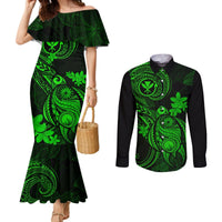 Hawaii Couples Matching Mermaid Dress and Long Sleeve Button Shirts Turtle Mix Polynesian Plumeria Green Version LT14 Green - Polynesian Pride