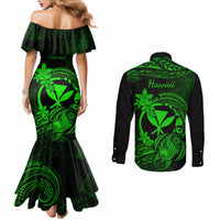 Hawaii Couples Matching Mermaid Dress and Long Sleeve Button Shirts Turtle Mix Polynesian Plumeria Green Version LT14 - Polynesian Pride