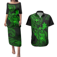 Hawaii Couples Matching Puletasi Dress and Hawaiian Shirt Turtle Mix Polynesian Plumeria Green Version LT14 Green - Polynesian Pride