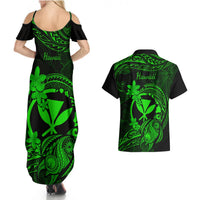 Hawaii Couples Matching Summer Maxi Dress and Hawaiian Shirt Turtle Mix Polynesian Plumeria Green Version LT14 - Polynesian Pride