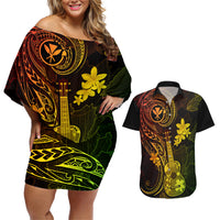 Hawaii Couples Matching Off Shoulder Short Dress and Hawaiian Shirt Ukulele Mix Polynesian Plumeria Reggae Version LT14 Reggae - Polynesian Pride