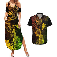 Hawaii Couples Matching Summer Maxi Dress and Hawaiian Shirt Ukulele Mix Polynesian Plumeria Reggae Version LT14 Reggae - Polynesian Pride